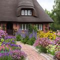 Staudenbeet Zeichnung 'Bei Oma im Garten' - In der dargestellten Zeichnung werden alle Pflanzen bl�hend gezeigt, was nat�rlich nicht realistisch ist. Tats�chlich ist die Pflanzenliste so gew�hlt, dass �ber einen langen Zeitraum immer etwas bl�ht.