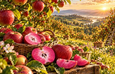 Verger de pommiers Redlove, s&eacute;lection de nouvelles vari&eacute;t&eacute;s de pommes
