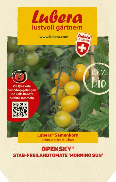 OpenSky, Freilandtomate, Stabtomate, Morning Sun, Samen, Samentuete
